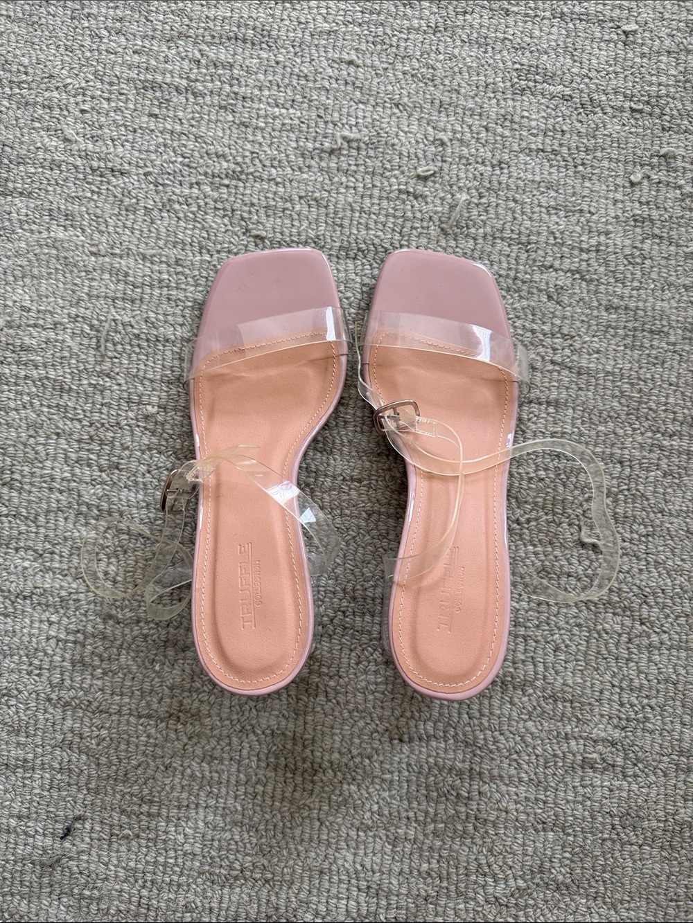 Wide fit ankle strap clear block heels
